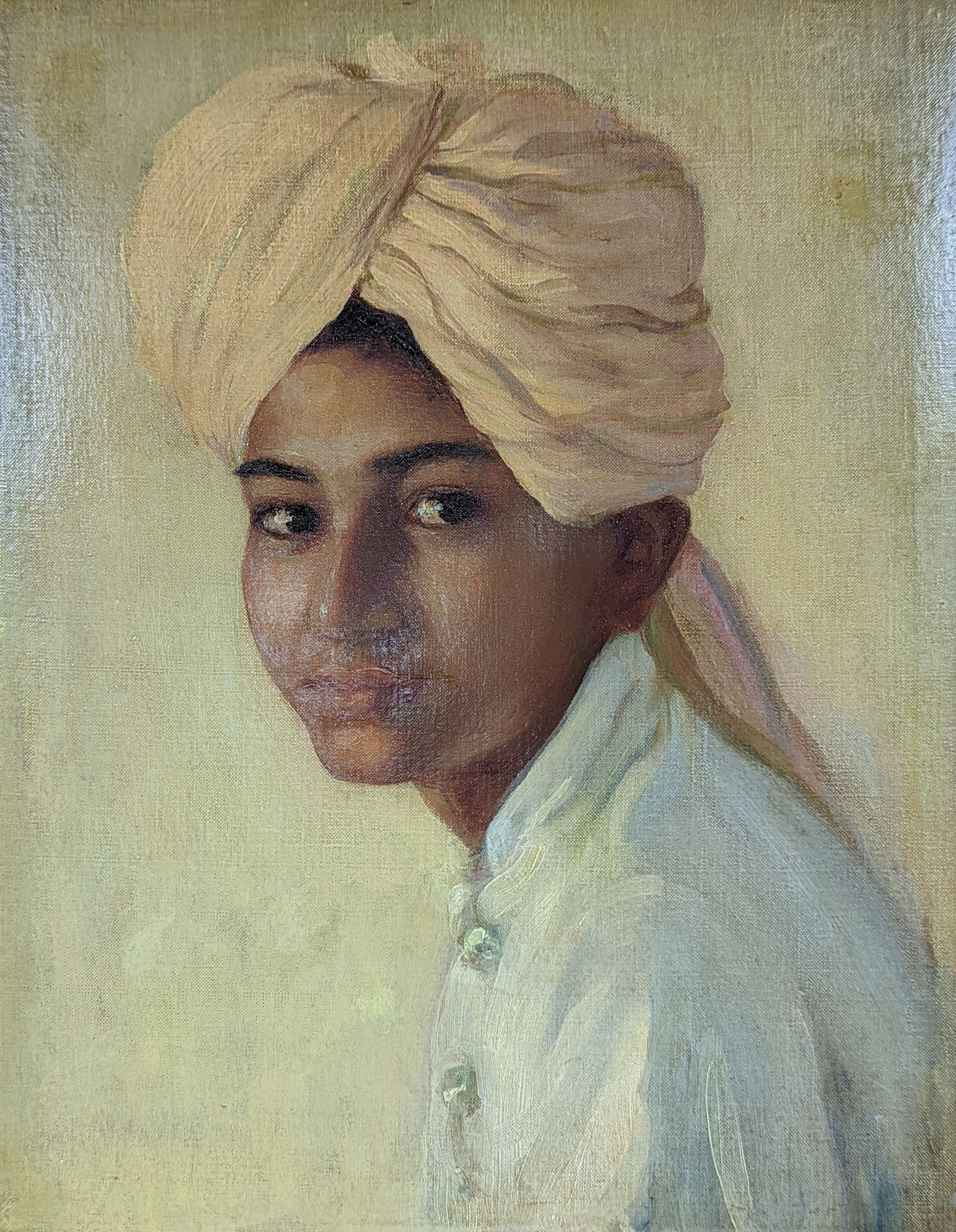 20th century English School, oil on canvas, Portrait of an Sikh youth', 49 x 39cm